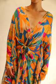 XL HAND BLOCK SILK KIMONO TYLET - sustainably made MOMO NEW YORK sustainable clothing, Kimono slow fashion