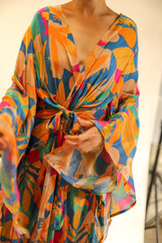 XL HAND BLOCK SILK KIMONO TYLET - sustainably made MOMO NEW YORK sustainable clothing, Kimono slow fashion