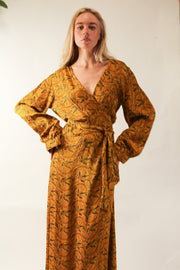 YELLOW SILK WRAP DRESS LOTIZIA - sustainably made MOMO NEW YORK sustainable clothing, dress slow fashion