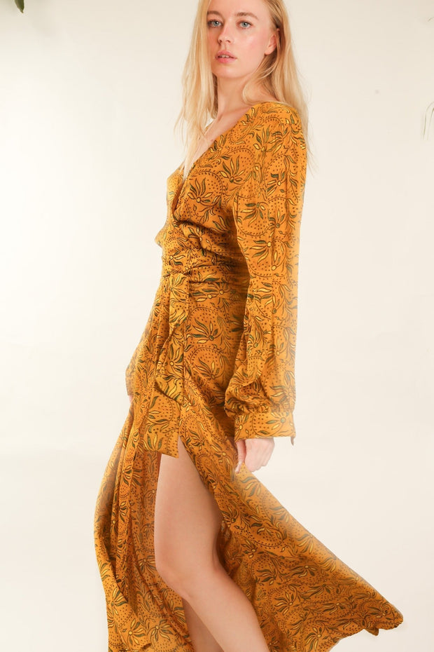 YELLOW SILK WRAP DRESS LOTIZIA - sustainably made MOMO NEW YORK sustainable clothing, dress slow fashion