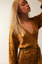 YELLOW SILK WRAP DRESS LOTIZIA - sustainably made MOMO NEW YORK sustainable clothing, dress slow fashion