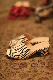 ZEBRA PRINT HEELED MULES - sustainably made MOMO NEW YORK sustainable clothing, new slow fashion