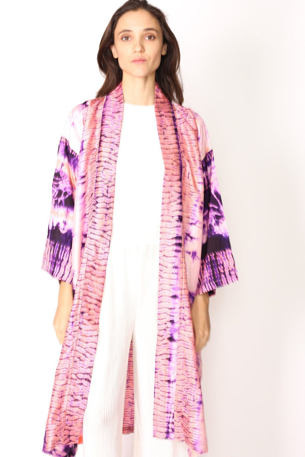 100% SILK HAND BATIK KIMONO DUSTER SASHA - sustainably made MOMO NEW YORK sustainable clothing, kaftan slow fashion