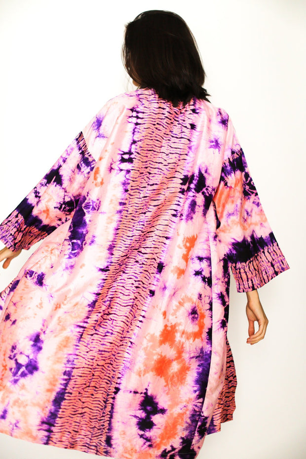 100% SILK HAND BATIK KIMONO DUSTER SASHA - sustainably made MOMO NEW YORK sustainable clothing, kaftan slow fashion