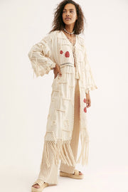 Amelia Crochet Fringe Kimono X FREE PEOPLE - sustainably made MOMO NEW YORK sustainable clothing, crochet slow fashion