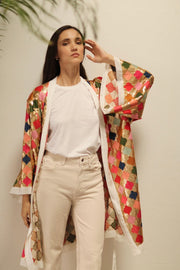 ARGUS GLO CHIFFON SILK SEQUIN EMBROIDERED KIMONO - sustainably made MOMO NEW YORK sustainable clothing, Embroidered Kimono slow fashion