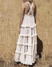 BACK CROSS STRAP MAXI DRESS STINYA - sustainably made MOMO NEW YORK sustainable clothing, kaftan slow fashion