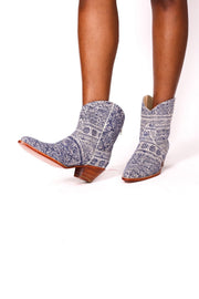 BATIK INDIGO BOOTIES NATASHA - sustainably made MOMO NEW YORK sustainable clothing, boots slow fashion