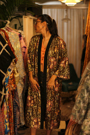 BLACK CHIFFON SILK SEQUIN EMBROIDERED KIMONO - sustainably made MOMO NEW YORK sustainable clothing, slow fashion