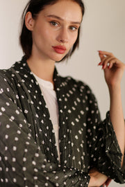 BLACK DOT SILK KIMONO LUNI - sustainably made MOMO NEW YORK sustainable clothing, Kimono slow fashion