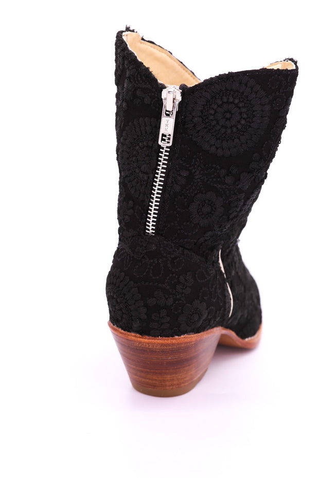 BLACK EMBROIDERED BOOTIES JAUNE - sustainably made MOMO NEW YORK sustainable clothing, boots slow fashion