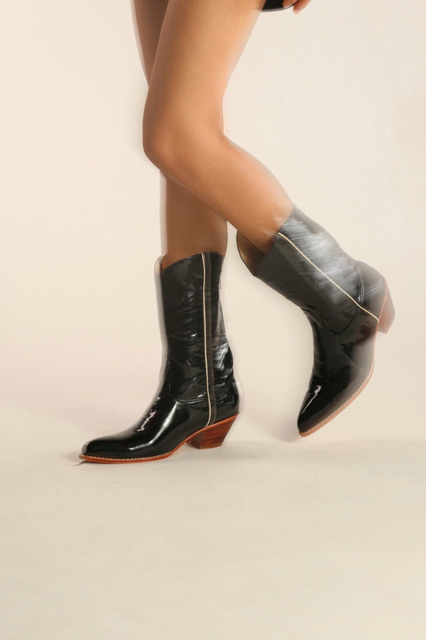 BLACK PATENT WESTERN BOOTS WAKANDA - sustainably made MOMO NEW YORK sustainable clothing, boots slow fashion