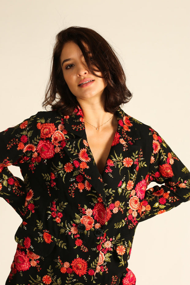 BLACK ROSE EMBROIDERED NOVELTY JACKET MANON - sustainably made MOMO NEW YORK sustainable clothing, wholesale1122 slow fashion