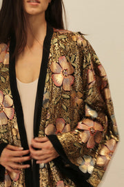 BLACK SEQUIN EMBROIDERED FLOWER KIMONO - sustainably made MOMO NEW YORK sustainable clothing, Embroidered Kimono slow fashion