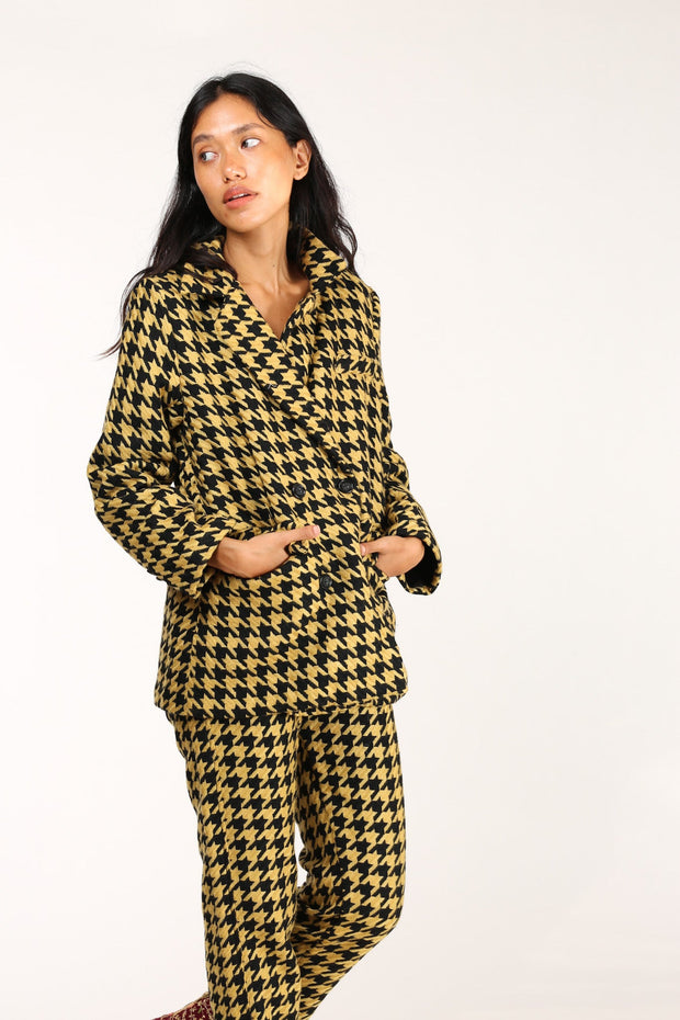 BLACK YELLOW CHECKERED JACKET BLAZER ROINA - sustainably made MOMO NEW YORK sustainable clothing, fall22 slow fashion