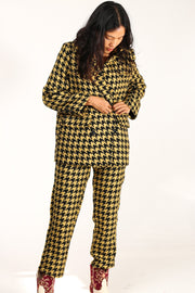 BLACK YELLOW CHECKERED JACKET BLAZER ROINA - sustainably made MOMO NEW YORK sustainable clothing, fall22 slow fashion