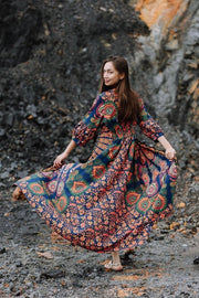 BOHO PATTERN DRESS ADELE - sustainably made MOMO NEW YORK sustainable clothing, cottoncollectionspring2023 slow fashion