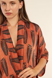 BROWN PLUME KIMONO SRISA - sustainably made MOMO NEW YORK sustainable clothing, kimono slow fashion