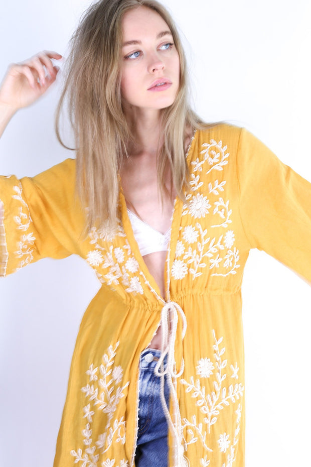 CALIFORNIA LOVE MIA EMBROIDERED KIMONO DUSTER - sustainably made MOMO NEW YORK sustainable clothing, Kimono slow fashion