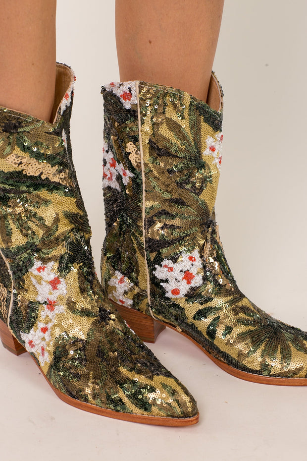 CAMOUFLAGE SEQUIN BOOTS NISO - sustainably made MOMO NEW YORK sustainable clothing, boots slow fashion