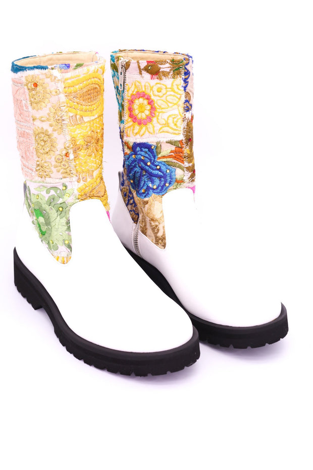 CHUNKY BOOTS EMBROIDERED PATCHWORK FREJA - sustainably made MOMO NEW YORK sustainable clothing, boots slow fashion