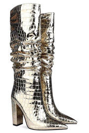 CLYDER HIGH METALLIC TALL BOOTS - sustainably made MOMO NEW YORK sustainable clothing, boots slow fashion