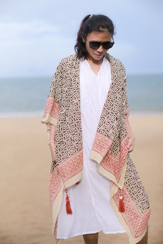 COTTON BLOCK PRINT CARDIGAN ANIKA - sustainably made MOMO NEW YORK sustainable clothing, kaftan slow fashion