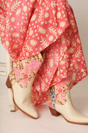 CREAM LEATHER PINK SILK FLOWER EMBROIDERED LA - sustainably made MOMO NEW YORK sustainable clothing, boots slow fashion