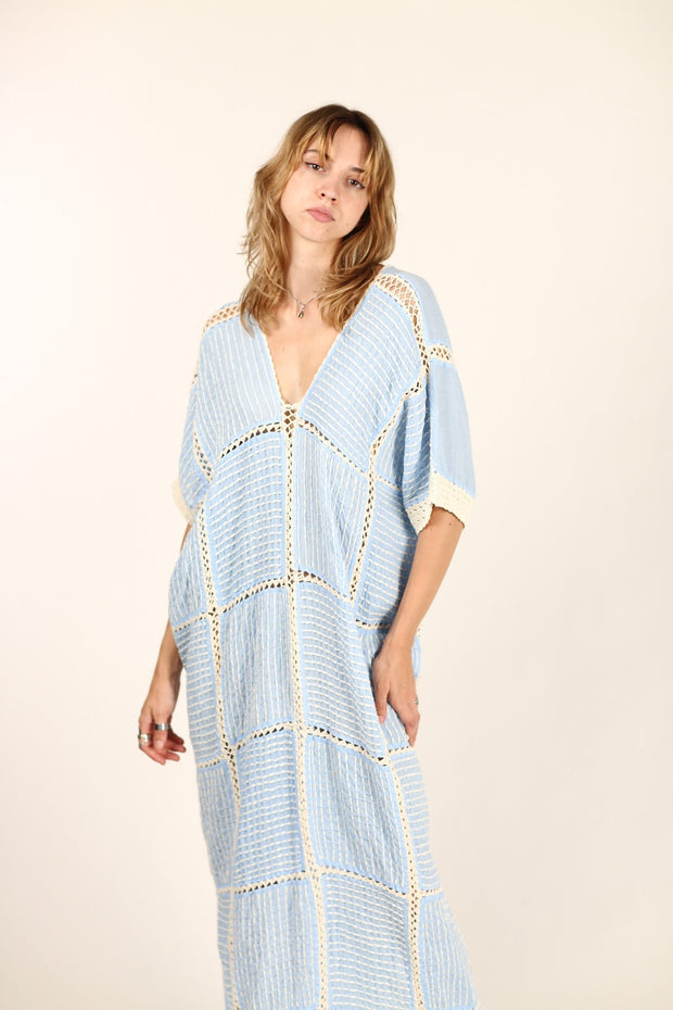 CROCHET EMBROIDERED KAFTAN LUPITA X FREE PEOPLE - sustainably made MOMO NEW YORK sustainable clothing, wholesale1122 slow fashion