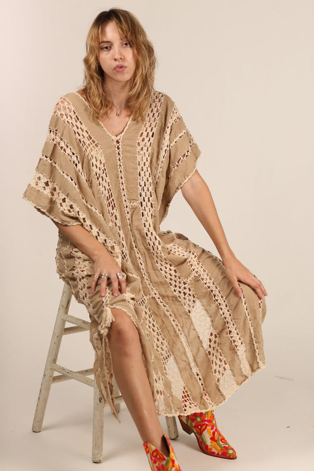 CROCHET KAFTAN SUNKISSED X FREE PEOPLE - sustainably made MOMO NEW YORK sustainable clothing, crochet slow fashion