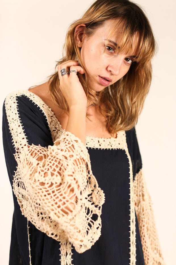 CROCHET SLEEVES KAFTAN HANNELI - sustainably made MOMO NEW YORK sustainable clothing, dress slow fashion