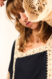 CROCHET SLEEVES KAFTAN HANNELI - sustainably made MOMO NEW YORK sustainable clothing, dress slow fashion