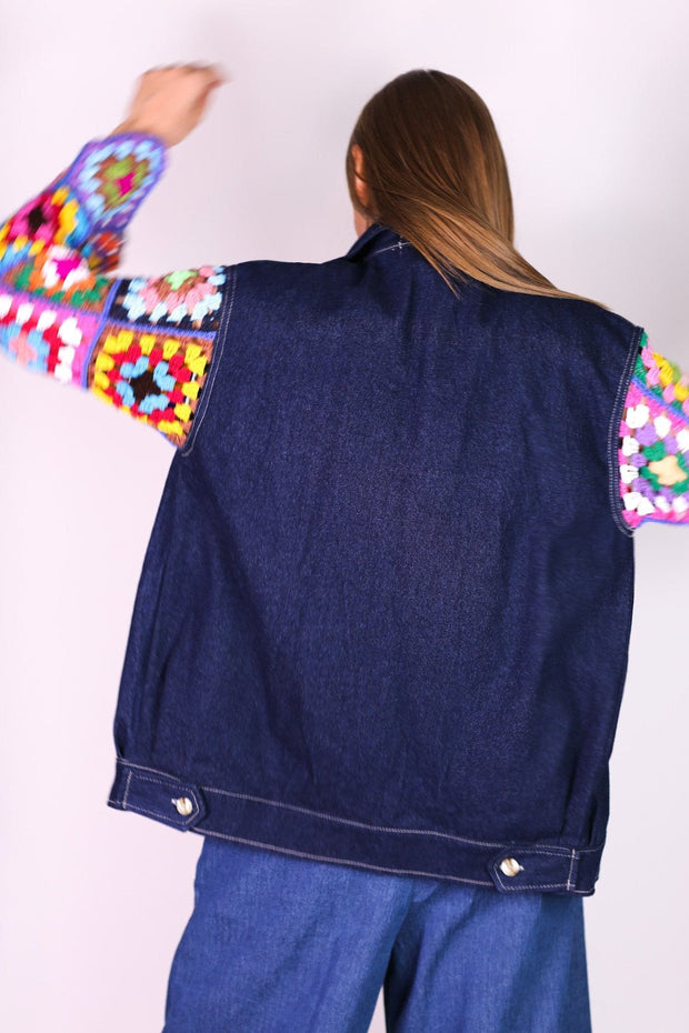 DENIM CROCHET JACKET VICKY - sustainably made MOMO NEW YORK sustainable clothing, crochet slow fashion