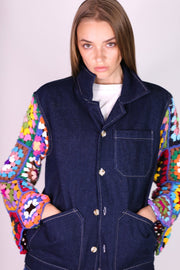 DENIM CROCHET JACKET VICKY - sustainably made MOMO NEW YORK sustainable clothing, crochet slow fashion