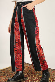 DENIM PANTS EMBROIDERED PATCHWORK VICKY - sustainably made MOMO NEW YORK sustainable clothing, fall22 slow fashion