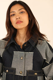 DENIM PATCHWORK JACKET MASHA - sustainably made MOMO NEW YORK sustainable clothing, fall22 slow fashion