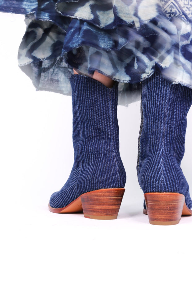 DENIM STRIPE ANKLE BOOTS TUZIA - sustainably made MOMO NEW YORK sustainable clothing, boots slow fashion