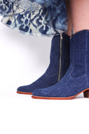 DENIM STRIPE ANKLE BOOTS TUZIA - sustainably made MOMO NEW YORK sustainable clothing, boots slow fashion