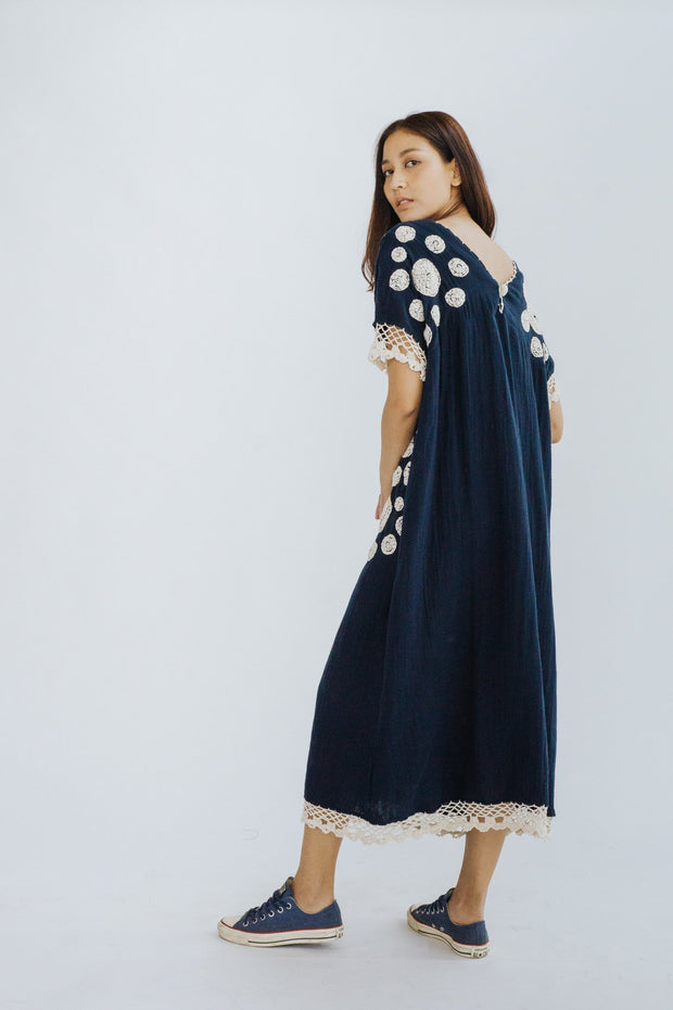 EMBROIDERED CROCHET KAFTAN BAMI - sustainably made MOMO NEW YORK sustainable clothing, crochet slow fashion