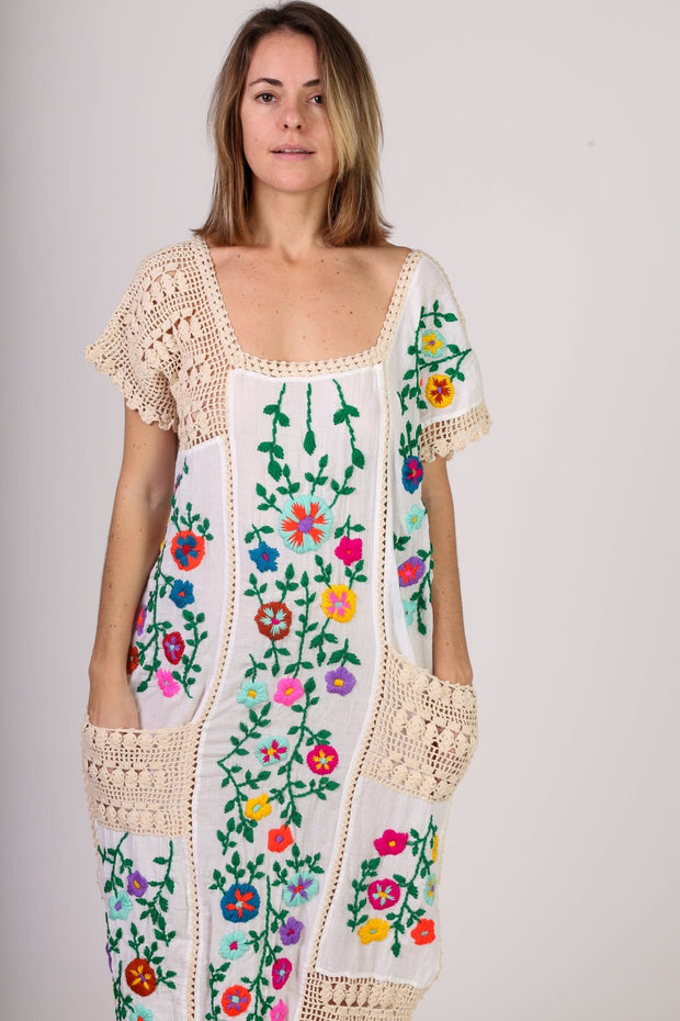 EMBROIDERED DRESS ISABELLE - sustainably made MOMO NEW YORK sustainable clothing, kaftan slow fashion