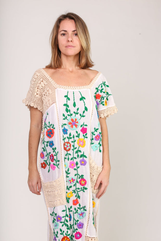 EMBROIDERED DRESS ISABELLE - sustainably made MOMO NEW YORK sustainable clothing, kaftan slow fashion