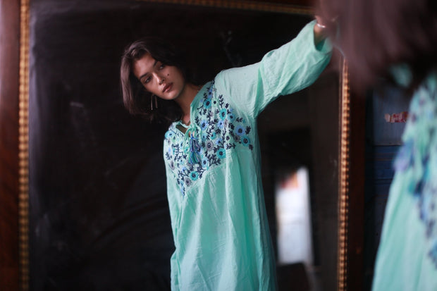 EMBROIDERED DRESS MALIKA - sustainably made MOMO NEW YORK sustainable clothing, kaftan slow fashion