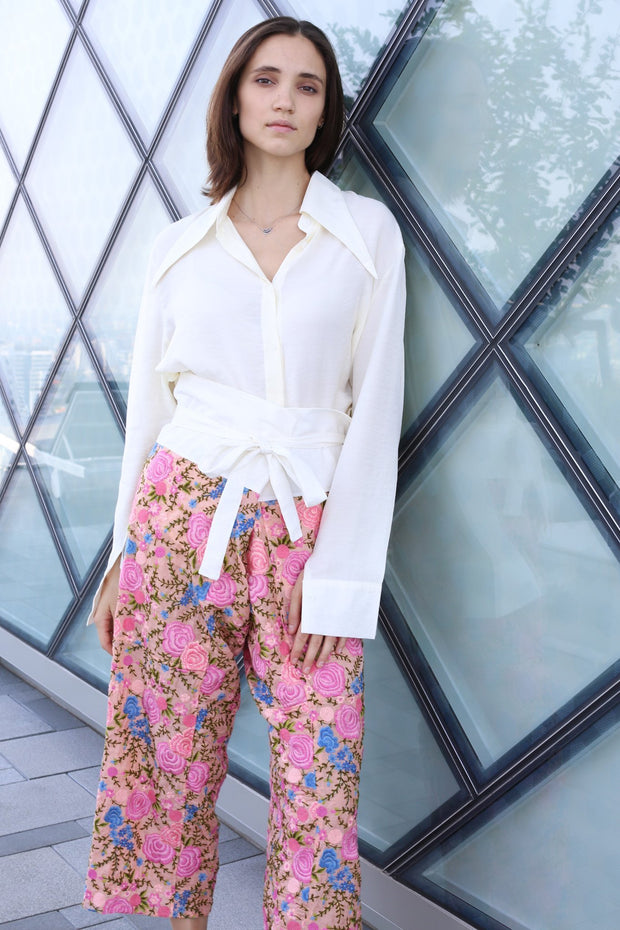 EMBROIDERED FISHERMAN TROUSER PANTS LISA - sustainably made MOMO NEW YORK sustainable clothing, pants slow fashion