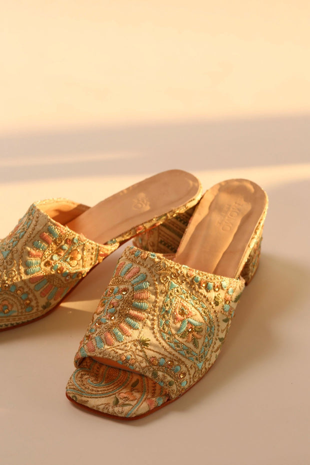 EMBROIDERED FLOWER SILK MULES MILTONA - sustainably made MOMO NEW YORK sustainable clothing, mules slow fashion