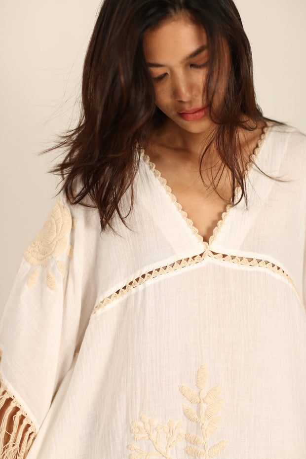 EMBROIDERED KAFTAN DRESS CASSI - sustainably made MOMO NEW YORK sustainable clothing, kaftan slow fashion