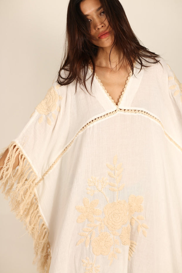 EMBROIDERED KAFTAN DRESS CASSI - sustainably made MOMO NEW YORK sustainable clothing, kaftan slow fashion