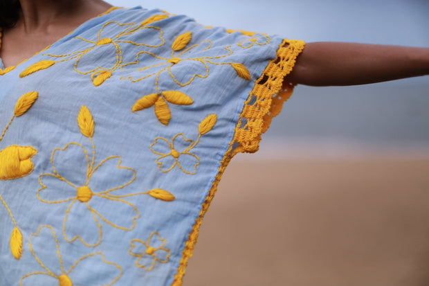 EMBROIDERED KAFTAN TOP NINA - sustainably made MOMO NEW YORK sustainable clothing, slow fashion