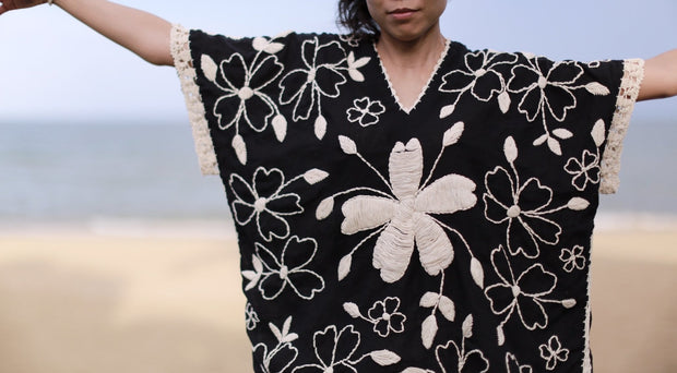 EMBROIDERED KAFTAN TOP NINA - sustainably made MOMO NEW YORK sustainable clothing, slow fashion