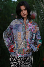 Embroidered Patchwork Bomber Jacket Serena - sustainably made MOMO NEW YORK sustainable clothing, offer slow fashion