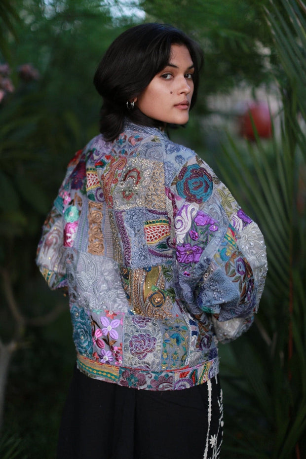 Embroidered Patchwork Bomber Jacket Serena - sustainably made MOMO NEW YORK sustainable clothing, offer slow fashion